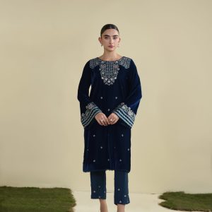 TURQUOISE BLUE 2PCS EMBROIDERED KURTA WITH TROUSER