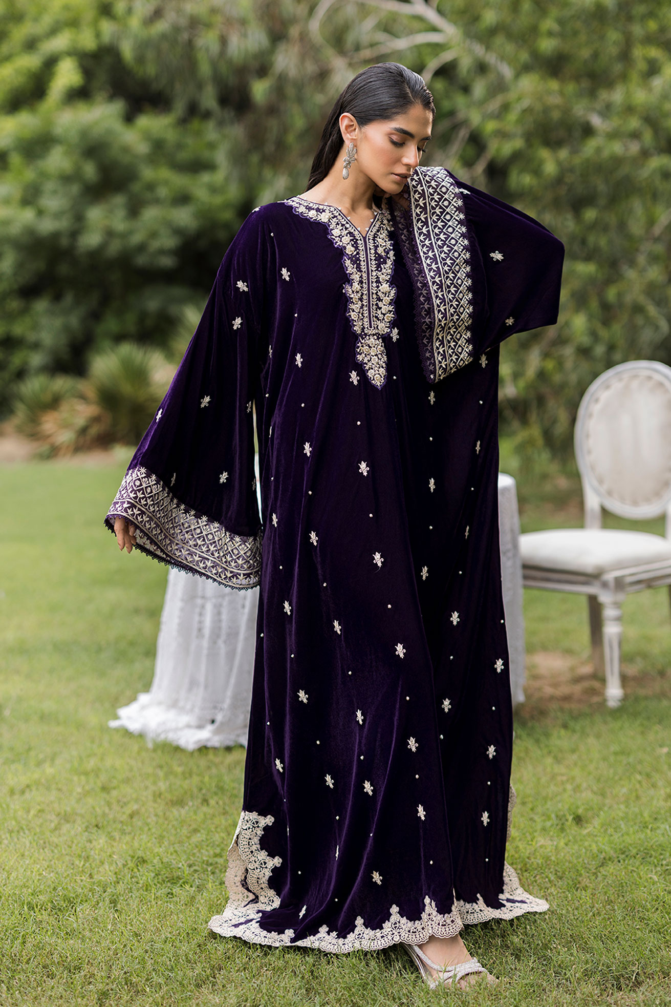 PURPLE 2PCS EMBROIDERED KURTA WITH TROUSER
